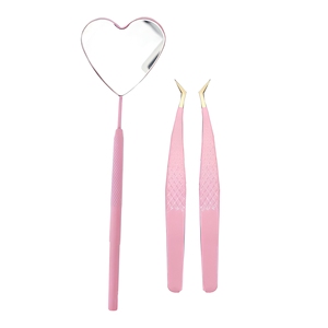 Stainless Steel Eyelash Tweezers Gold Plasma Tip And <b>pink</b> <b>Powder</b> coated Color Eyelash Tweezer 45 Degree And Eyelash mirror - Product Image 2