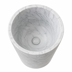 Freestanding Vessel Pedestal Sink White Carrara Marble Polished Contemporary Bathroom Basin Single Hole Knob Faucet - Product Image 4