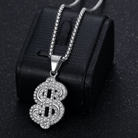 Hip Hop USD argent glacé CZ étanche en acier inoxydable Non ternir gratuit pendentif mode bijoux collier pour hommes en gros homme
