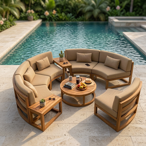 Conjunto de Sofá de Madera Curvada Moderna para Exteriores con Cojines para Jardín, Patio, Balcón, Diseño Contemporáneo, Muebles Impermeables - Product Image 5
