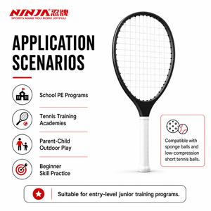 Raquette de tennis pour enfants en fibre de carbone avec noyau en EVA, légère, manche court, pour les joueurs juniors - Entraînement en plein air et design portable - Product Image 2