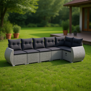 Ensemble de canapés de jardin en rotin gris avec pieds réglables, 6 places, mobilier d'extérieur au design contemporain - Product Image 2