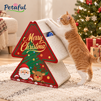 Griffoir pour chat en carton ondulé en forme de sapin de Noël avec piste à balles et clochette, sans assemblage, tapis de griffage résistant à l'usure, jouet pour chaton d'intérieur