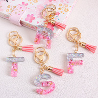 Porte-clés scintillant à 26 lettres avec accents frangés, pendentif en résine en forme de goutte, tendance