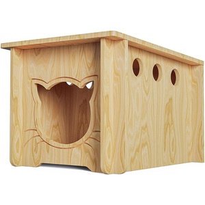 Solid Wood Cat <b>Bed</b> Square Multi Functional Pet <b>House</b> Durable Indoor Outdoor Use Natural Wood Color - Product Image 5