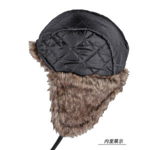 Özel Unisex Aviator şapka Faux deri Pilot kap kış Trapper avcılık rüzgar geçirmez örme şapka - Product Image 6