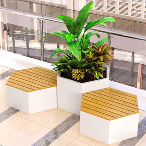 Boîte à fleurs créative en métal assortie au hasard avec banc de repos Pot de fleur en acier hexagone pour centre commercial - Product Image 4