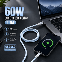 Câble de charge rapide Type-C de 1,2 m, 60 W PD 5 A, câble de synchronisation de données USB 2.0 tressé en nylon, OEM ODM