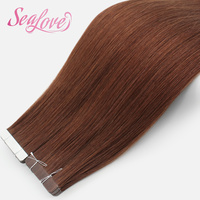 Extensions de cheveux humains en gros, double trame, à coller, effet peau # Extensions de cheveux lisses en ruban adhésif de couleur personnalisée 33