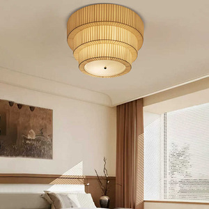 Lámpara de Techo Redonda de Estilo Japonés Wabi Sabi, LED, de Tela, Moderna, para Sala de Estar, Dormitorio, Estudio, de Montaje Superficial - Product Image 2