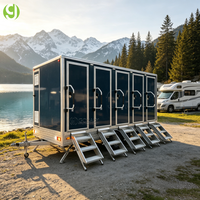 Remorque Sanitaire Goeasy avec Chauffe-Eau, Climatiseur et Ventilateur d'Extraction pour 5 Stations, Portes, Toilettes Mobiles et Urinoirs
