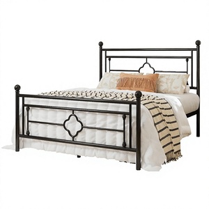 Lit plateforme moderne en fer blanc et noir pour adolescents et adultes, avec rangement intégré, idéal pour les petits espaces – Tailles Full et Queen - Product Image 4