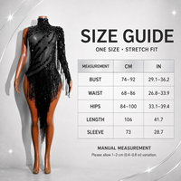 Robe noire à franges en strass, maille noire, asymétrique à une manche, col montant, avec pampilles, pour danse latine, Gogo, Goth, scène et spectacle