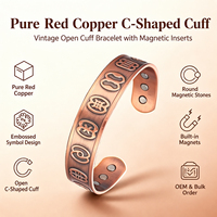 Vente en gros pur cuivre bijoux fleur bracelets personnalisé réglable magnétique bracelet santé cuivre manchette bracelets
