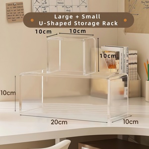 Confezione da 2: Scaffale portaoggetti a doppio livello a forma di U in acrilico trasparente |   Organizer da scrivania piccolo e grande per cosmetici e libri - Product Image 2