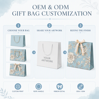 Custom Luxury Floral Paper Gift Bag with Ribbon Bow Rope Handle Shopping Bag