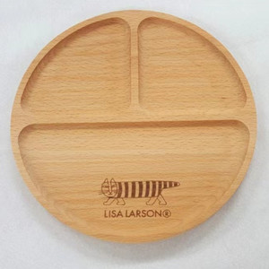 Assiette à dîner ronde en bois de hêtre pour enfants Lisa Larson, vaisselle divisée pour l'alimentation des enfants - Product Image 1