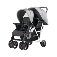 Godma Poussette Double Légère Portable Chariot en Alliage de Lin Sièges Avant Arrière Pliable Nouveau-nés Assis Allongé Deux Pneus Grand