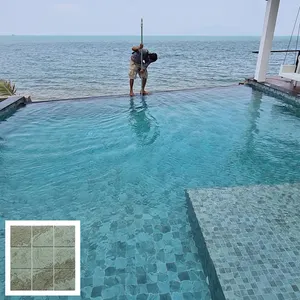户外现代巴厘岛绿色马赛克防滑300x300陶瓷泳池瓷砖绿色苏卡布米石泳池瓷砖