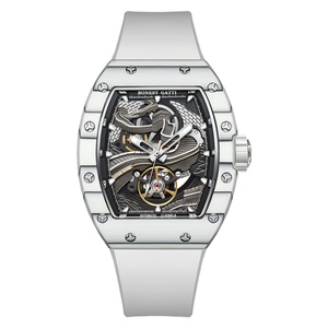 Reloj Mecánico BG9003 con Forma de Barril para Hombre - Caja Luminosa de Fibra de Carbono con Grabado de la Gran Muralla, Estilo Lujoso - Product Image 1