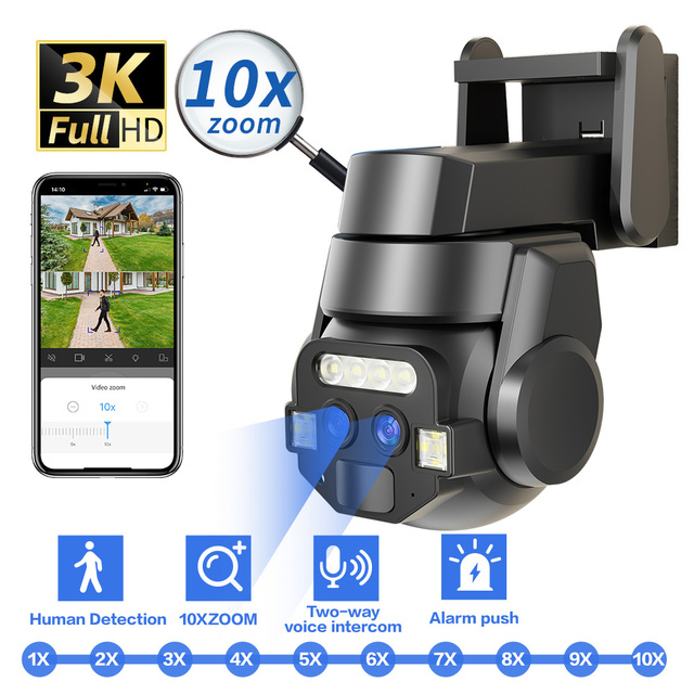 Z Panoramic Lens 10x Infinite Zoom Dual Screen AI Human Monitoring Human Frame Auto Tracking Zoom Outdoor Wireless PTZ Camera