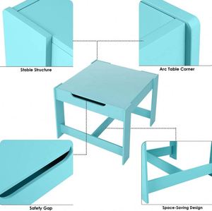 Muebles para el hogar para niños, niños y niñas que estudian jugando a comer, mesa azul y juego de escritorio de madera y 2 sillas, <span class=keywords><strong>centro</strong></span> de actividades para niños pequeños - Product Image 6