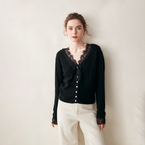 Cardigan alla moda da <span class=keywords><strong>donna</strong></span> con scollo a V in <span class=keywords><strong>pizzo</strong></span> Cashmere autunno Casual Cardigan in lana Cashmere lavorato a <span class=keywords><strong>maglia</strong></span> maglione da <span class=keywords><strong>donna</strong></span> - Product Image 4