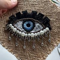 Usine patchs personnalisés 3D décor mauvais yeux en forme de cristal fer sur Patch strass perlé gland Applique pour chaussures en tissu sacs