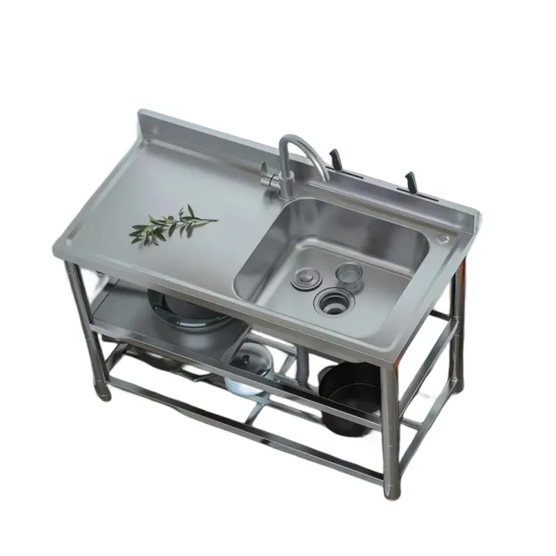 Multi-purpose handwork commercial hot sale stainless steel single bowl sink New Style Kitchen Sink Table with countertop