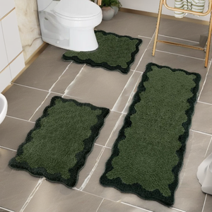 Popular Patchwork Scalloped Woven 3-Piece <b>Bathroom</b> <b>Mats</b> Rugs <b>Set</b> Water Absorbent Non-Slip Low Pile American Style Home Camping - Product Image 2