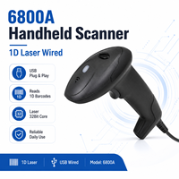Escáner de Código de Barras Láser 1D 6800A con Cable, Interfaz Triple USB RS232 KB para Sistemas POS Antiguos, 300 Escaneos/s, Profesional