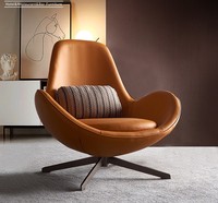 Canapé pivotant en cuir moderne coussin aviateur chaise d'appoint de loisirs en métal salon meubles de salon chaises en forme de coquille d'oeuf