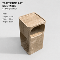 Table d'appoint en travertin naturel, cube creux, avec double compartiment ouvert, pour villa Wabi Sabi, hôtel, salon, intérieur