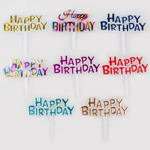 Plastic Bronzing Letters Happy Birthday Cake Card Chinese En Engels Spaanse Cake Rij Decoratie Bakken Plug-In