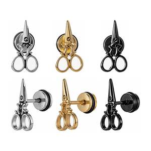 Élégantes boucles <span class=keywords><strong>d</strong></span>'oreilles clous en forme de faux ciseaux 16G 1,2 mm en acier chirurgical 316L avec fermoir à vis, pour piercing hélix et tragus - Product Image 1