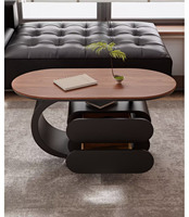 Table basse moderne incurvée avec plateau en pierre frittée, roulettes pivotantes et 2 tiroirs