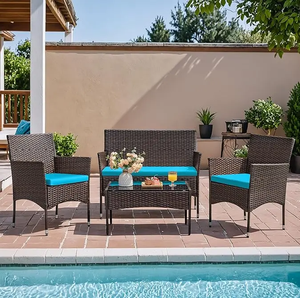 Juego de Sofás de Mimbre para Exteriores de Alta Resistencia, 4 Piezas, con Cojines de Espuma de Alta Densidad, Muebles de Ratán para Patio, Jardín y Piscina - Product Image 1