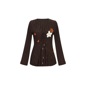 <span class=keywords><strong>Cardigan</strong></span> Elegante da <span class=keywords><strong>Donna</strong></span> in Maglia Floreale <span class=keywords><strong>Marrone</strong></span> Noce Stile Retrò Francese con Scollo a V e Vestibilità Slim per Autunno/Inverno - Product Image 1
