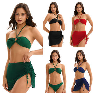 Traje de baño de fitness de una pieza con estilo para mujer europea americana Sexy patrón sólido estampado recortado ropa de playa de talla grande ecológico - Product Image 1