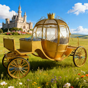 Chariot de mariage électrique ou à chevaux en métal doré, modèle Cendrillon, le plus vendu, pour 6 personnes, avec roues en caoutchouc massif, transport spécial - Product Image 1