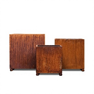 Vintage Galvanized Rustic Metal Square Design Outdoor <b>Large</b> Size <b>Plants</b> Use Planters Set At Wholesale Price - Product Image 3