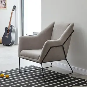 Scandinavische Stijl Linnen Enkele Sofa Indoor Woonkamer Hotel Leisure Gebied Gezellige Stof Afronding Stoel Moderne Met Metalen Frame