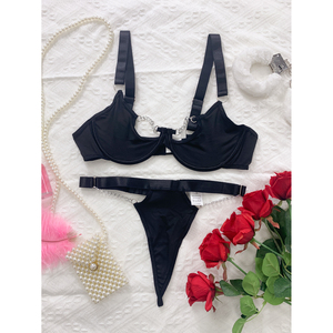 2 pezzi donna Sexy reggiseno trasparente mutandine Bikini Set regolabile OEM all'ingrosso intimo accessori di esportazione - Product Image 3