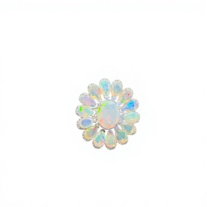 Natural Ethiopian Opal Oval Pear Cut Floral Luxury Party <b>Ring</b> <b>925</b> Sterling <b>Silver</b> Rhodium Plated Handmade Prong Set Women's - Product Image 6