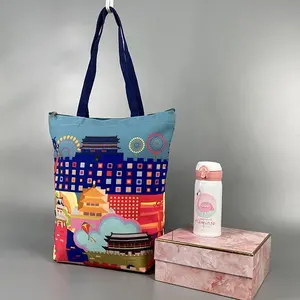 Custom Wedding Lunch Tote Bag Pocket Tote Print Bag Denim Organic Cotton Canvas Laptop Cheap Blue Tote Bag For Women