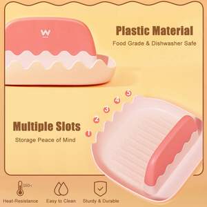 Support de couvercles de casseroles en plastique alimentaire avec plateau de récupération des liquides pour comptoir de cuisine, rangement pour spatules, cuillères et couvercles - Product Image 4