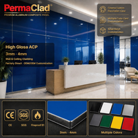 Panel Komposit Aluminium (ACP) Glossy Telecom Biru Tebal 3mm 4mm Lapisan PVDF Tahan Api untuk Dinding Latar Belakang Resepsi Kantor