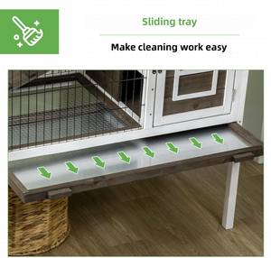 Clapier à lapins moderne et écologique, solide, pour intérieur/extérieur, pour 1 à 2 lapins, plateau amovible, 2 portes sécurisées, clapier en bois avec rampe pour lapins - Product Image 6