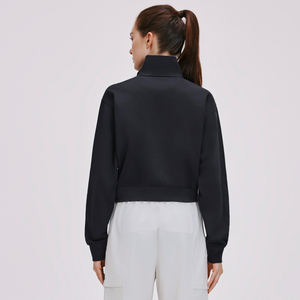 Mujeres de manga larga Stand Collar sudaderas media cremallera recortada Sudadera con capucha otoño moda suelta Casual Pullover Top - Product Image 4