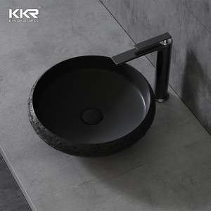 Bathroom <strong>Post</strong> Pedestal Sink Black Circular Floor Mounted Concrete Cylinder Freestanding Basin - Product Image 5